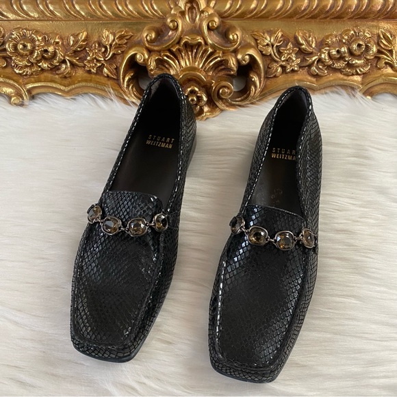 Stuart Weitzman Croc Jeweled Loafers - Picture 2 of 15